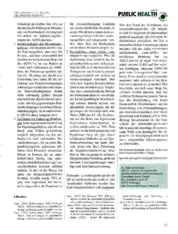 Vorschauseite 2: Gesetzliche Qualitätssicherung in der medizinischen Versorgung: Stand und Weiterentwicklung -Sektorenübergreifende Qualitätssicherung nach § 137a SGB V