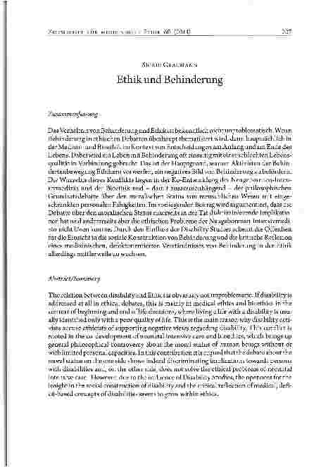 Vorschauseite 1: Ethik und Behinderung