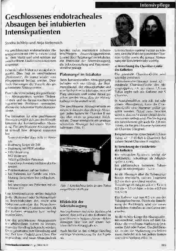 Vorschauseite 1: Geschlossenes endotracheales Absaugen bei intubierten Intensivpatienten