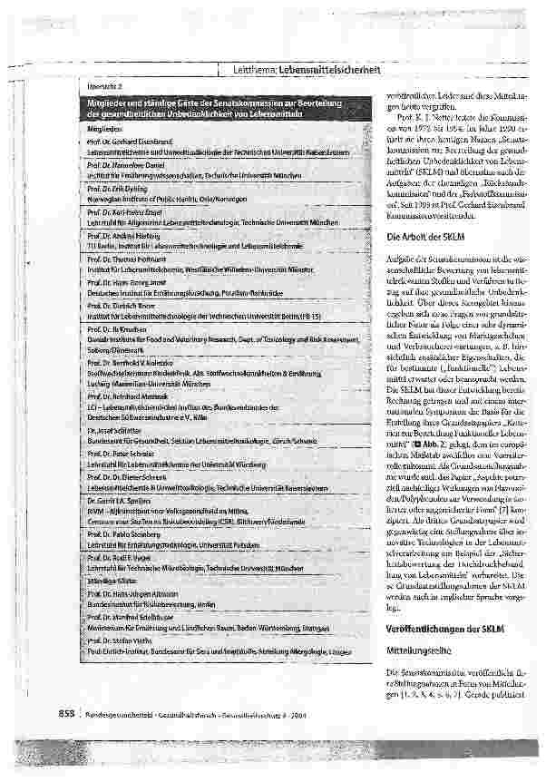 Vorschauseite 2: Aufgaben und Funktionen der Senatskommission zur Beurteilung der gesundheitlichen Unbedenklichkeit von Lebensmitteln der Deutschen Forschungsgemeinschaft
