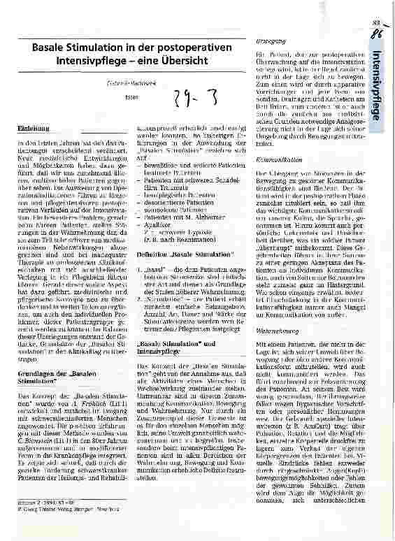 Vorschauseite 1: Basale Stimulation in der postoperativen Intensivpflege - eine Übersicht