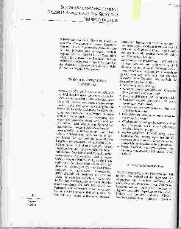Vorschauseite 1: SCHOCKRAUM-MANAGEMENT: SPEZIELLE ASPEKTE AUS DER SICHT DER NEUROCHIRURGIE