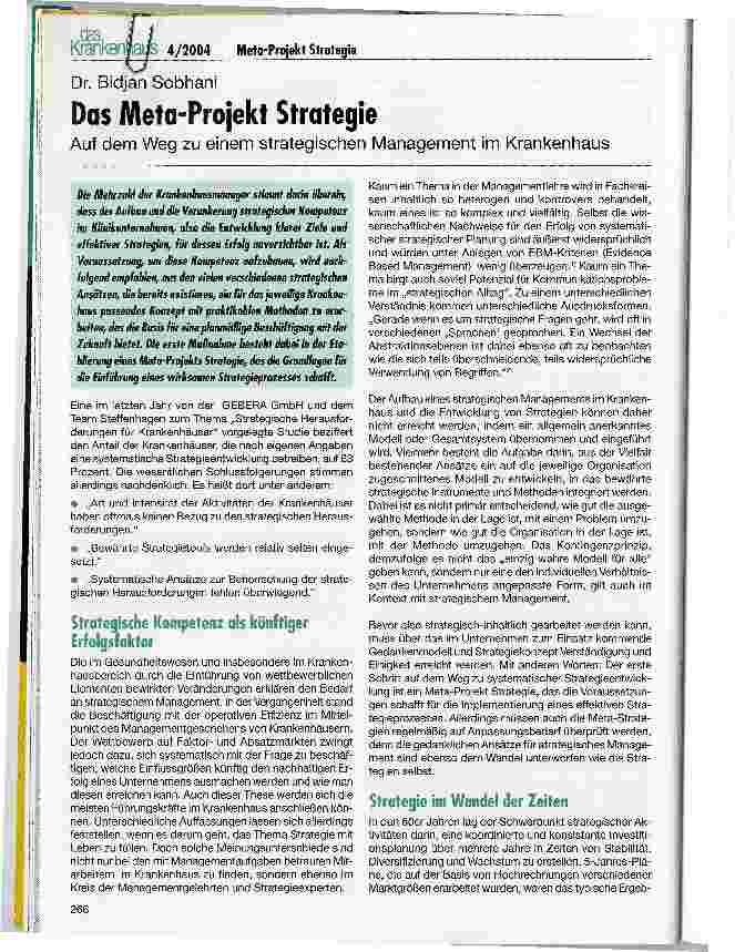 Vorschauseite 1: Das Meta-Projekt StrategieAuf dem Weg zu einem strategischen Management im Krankenhaus
