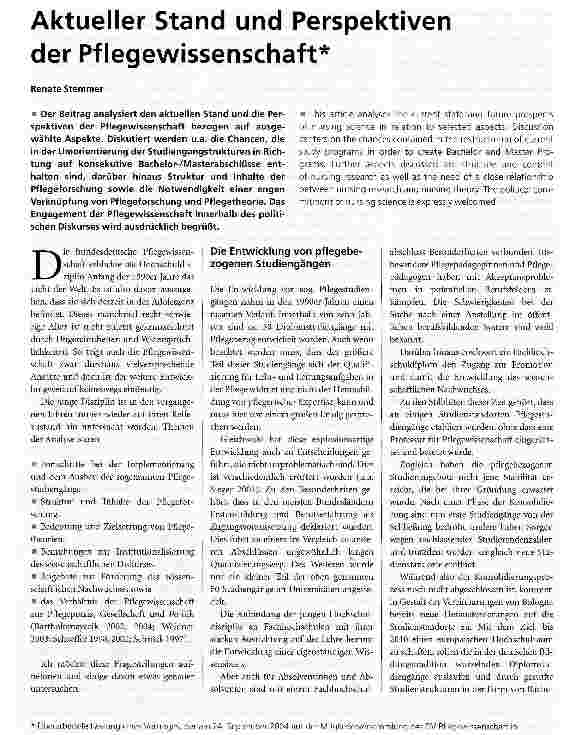 Vorschauseite 1: Aktueller Stand und Perspektiven der Pflegewissenschaft*