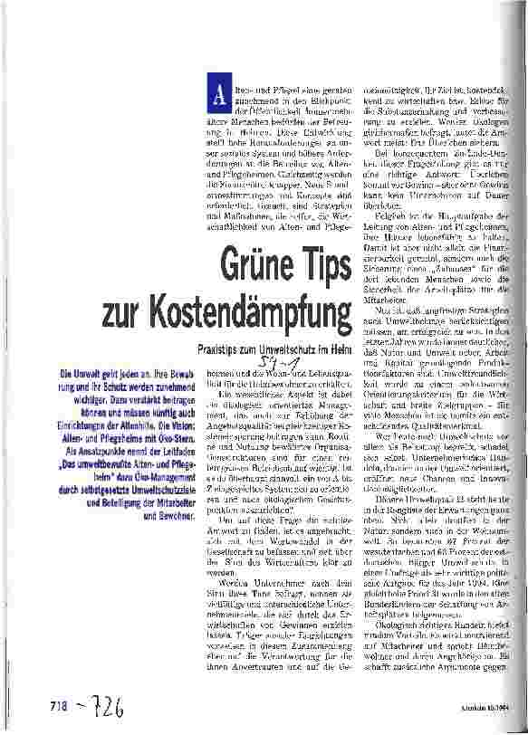 Vorschauseite 1: Grüne Tips zur Kostendämpfung Praxistips zum Umweltschutz im Heim