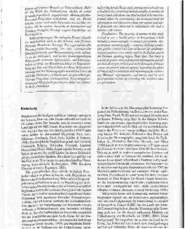 Vorschauseite 2: Das Brustkrebs-Präventionsverhalten in der Schweiz: aus der Perspektive von Frauen aus drei Sprachregionen der Schweiz