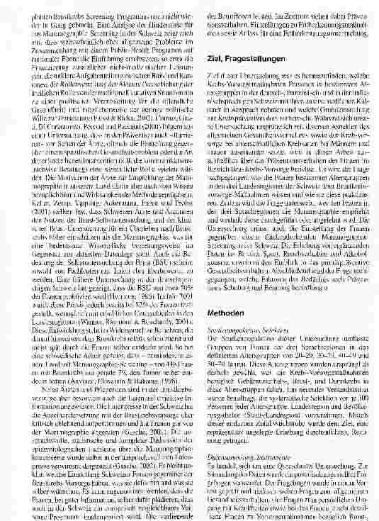 Vorschauseite 3: Das Brustkrebs-Präventionsverhalten in der Schweiz: aus der Perspektive von Frauen aus drei Sprachregionen der Schweiz