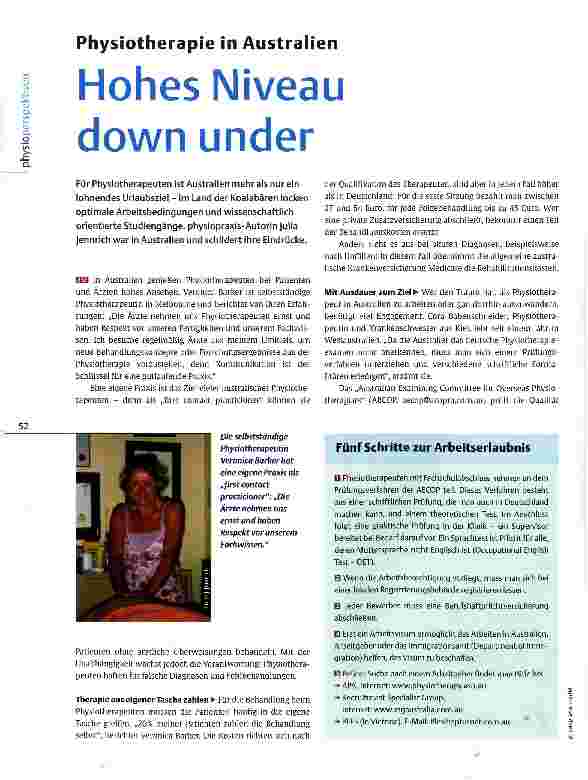 Vorschauseite 1: Physiotherapie in Australien Hohes Niveau down under
