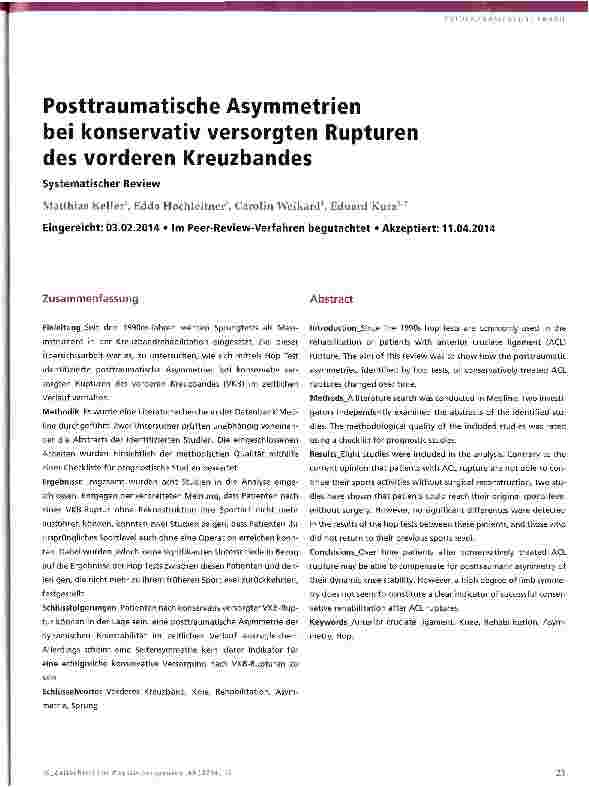 Vorschauseite 1: Posttraumatische Asymmetrien bei konservativ versorgten Rupturen des vorderen Kreuzbandes