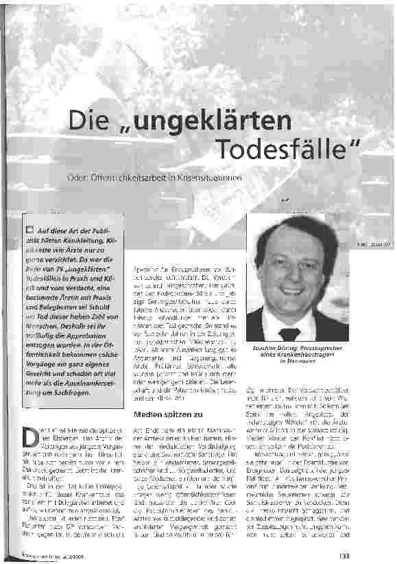 Vorschauseite 1: Die ungeklärten Todesfälle Oder: Öffentlichkeitsarbeit in Krisensituationen
