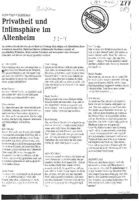 Vorschauseite 1: Privatheit und Intimsphäre im Altenheim
