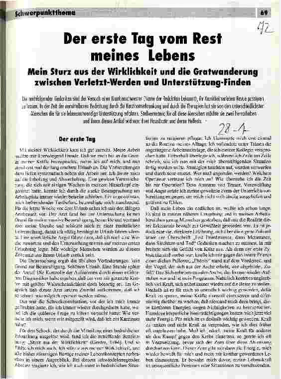 Vorschauseite 1: Der erste Tag vom Rest meines Lebens Mein Sturz aus der Wirklichkeit und die Gratwanderung zwischen Verletzt-Werden und Unterstützung-Finde