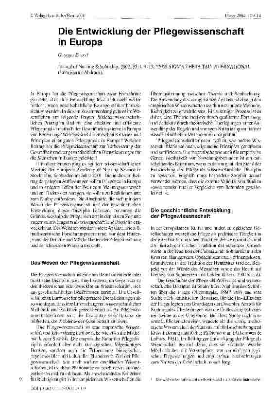 Vorschauseite 1: Die Entwicklung der Pflegewissenschaft in Europa