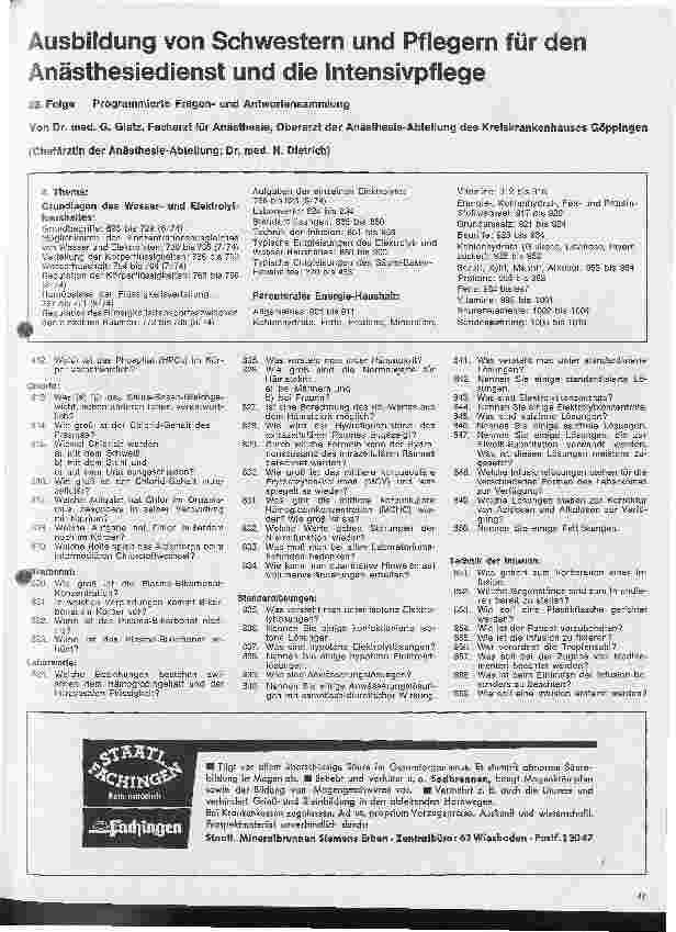 Vorschauseite 1: Ausbildung von Schwestern und Pflegern für den Anästhesiedienst und die Intensivpflege // Programmierte Fragenund Antwortsammlung