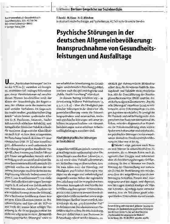 Vorschauseite 1: Psychische Störungen in der deutschen Allgemeinbevölkerung: Inanspruchnahme von Gesundheitsleistungen und Ausfalltage