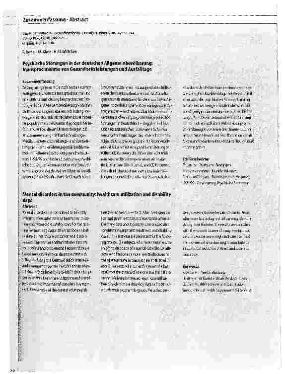 Vorschauseite 3: Psychische Störungen in der deutschen Allgemeinbevölkerung: Inanspruchnahme von Gesundheitsleistungen und Ausfalltage