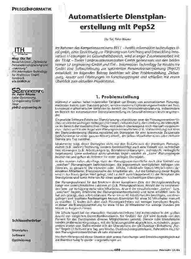 Vorschauseite 1: Automatisierte Dienstplanerstellung mit PepS2