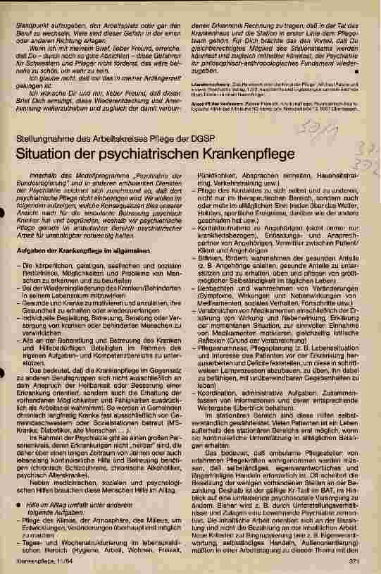 Vorschauseite 1: Situation der psychiatrischen Krankenpflege