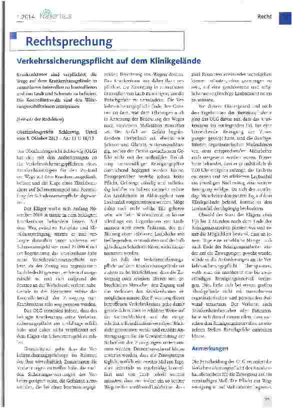 Vorschauseite 1: Verkehrssicherungspflicht auf dem Klinikgelände