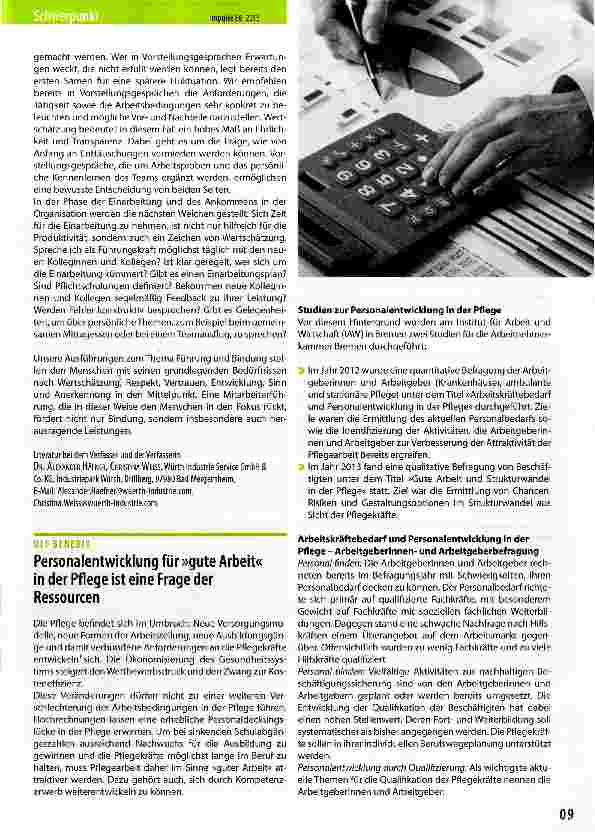 Vorschauseite 1: Personalentwicklung für »gute Arbeit« in der Pflege ist eine Frage der Ressourcen