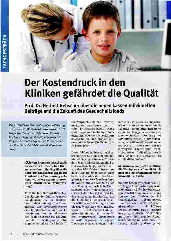 Vorschauseite 1: Der Kostendruck in den Kliniken gefährdet die Qualität