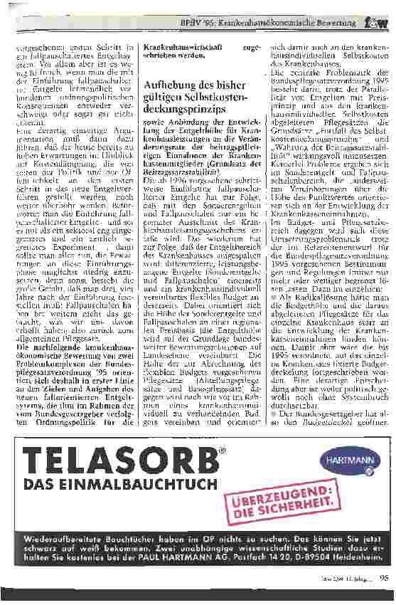 Vorschauseite 2: Krankenhausökonomische Bewertung Referentenentwurf zur BPflV 1995