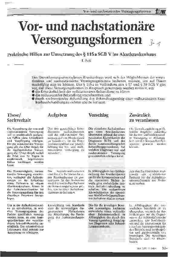 Vorschauseite 1: Vor-und nachstationäre Versorgungsformen Praktische Hilfen zur Umsetzung d.Par115aSGB V i.Akutkrankenhaus