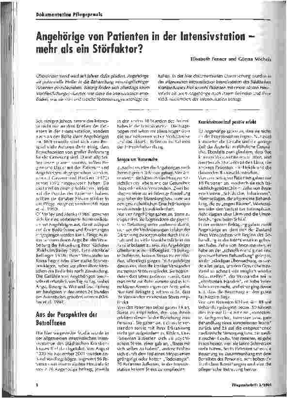 Vorschauseite 1: Angehörige von Patienten in der Intensivstation mehr als ein Störfaktor?