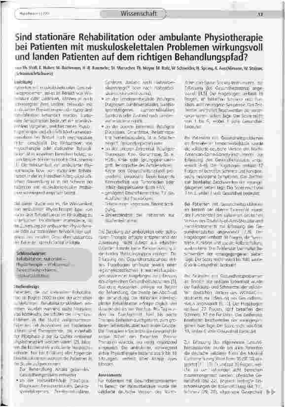 Vorschauseite 1: Sind stationäre Rehabilitation oder ambulante Physiotherapie bei Patienten mit muskuloskelettalen Problemen wirkungsvoll und landen Patienten auf dem richtigen Behandlungspfad?