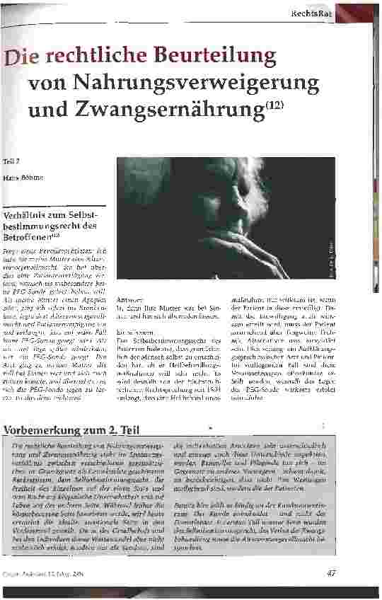 Vorschauseite 1: Die rechtliche Beurteilung von Nahrungsverweigerung und Zwangsernährung Teil 2