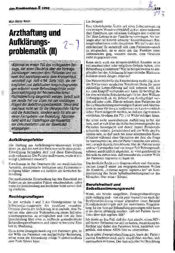 Vorschauseite 1: Arzthaftung und Aufklärungsproblematik (II)