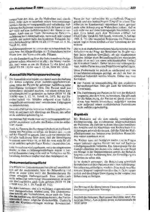 Vorschauseite 5: Arzthaftung und Aufklärungsproblematik (II)