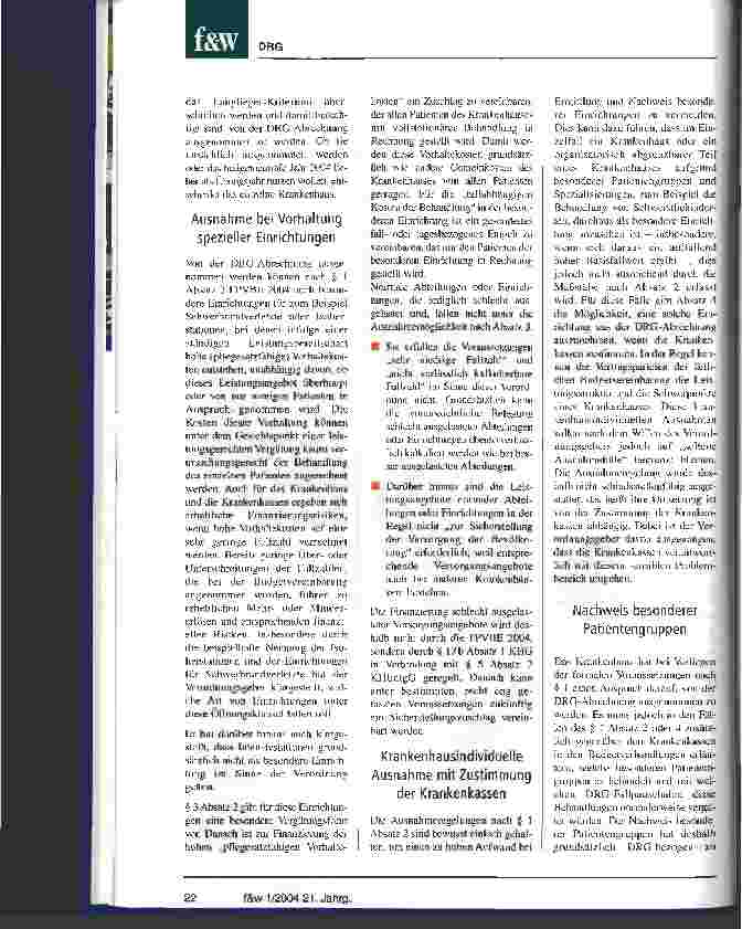 Vorschauseite 4: FPVBE 2004 in Kraft getreten Besondere Einrichtungen werden im Jahr 2004 von der DRG-Abrechnung ausgenommen