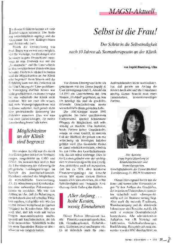 Vorschauseite 1: Selbst ist die Frau! Der Schritt in die Selbständigkeit nach 10 Jahren als Stomatherapeutin an der Klinik