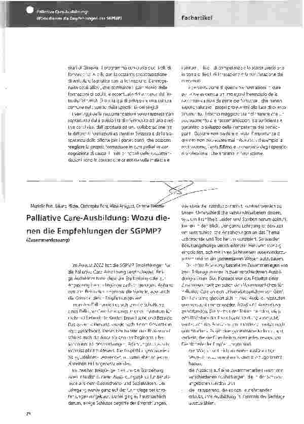 Vorschauseite 1: Palliative Care-Ausbildung: Wozu dienen die Empfehlungen der SGPMP?(Zusammenfassung)