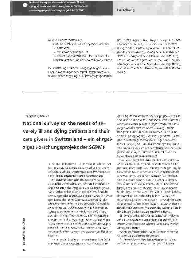 Vorschauseite 2: Palliative Care-Ausbildung: Wozu dienen die Empfehlungen der SGPMP?(Zusammenfassung)
