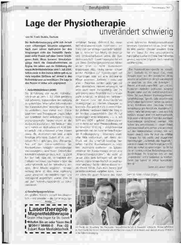 Vorschauseite 1: Lage der Physiotherapie unverändert schwierig