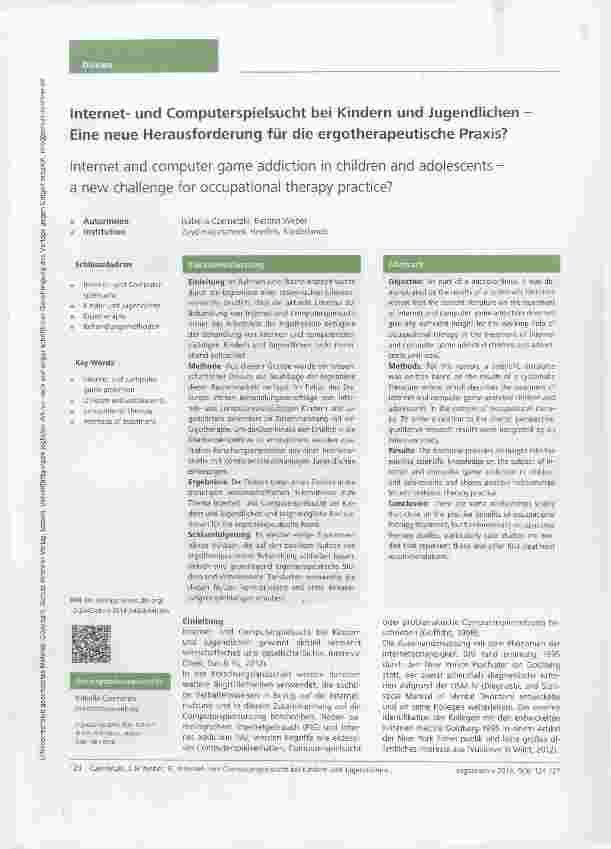 Vorschauseite 1: Internetund Computerspielsucht bei Kindern und Jugendlichen Eine neue Herausforderung für die ergotherapeutische Praxis?