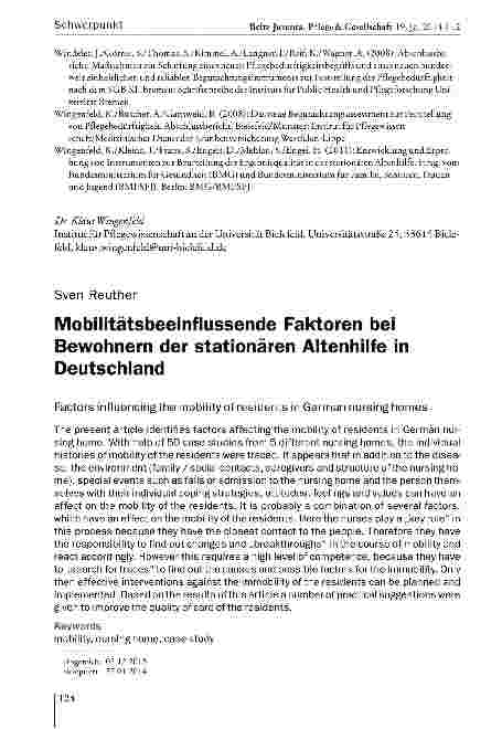 Vorschauseite 1: Mobilitätsbeeinflussende Faktoren bei Bewohnern der stationären Altenhilfe in Deutschland