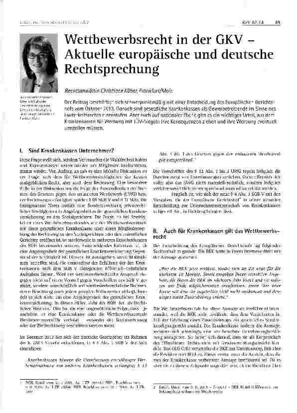 Vorschauseite 1: Wettbewerbsrecht in der GKV - Aktuelle europäische und deutsche Rechtsprechung