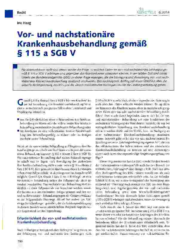 Vorschauseite 1: Vorund nachstationäre Krankenhausbehandlung gemäß §115aSGBV