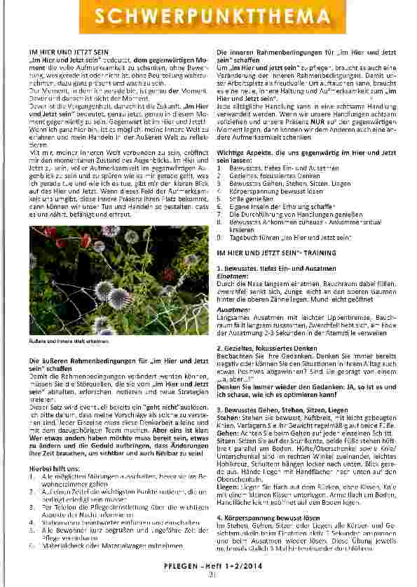 Vorschauseite 2: IN DER PFLEGE IM HIER UND JETZT SEIN