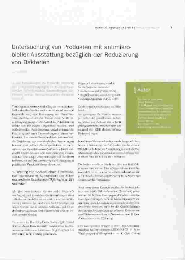 Vorschauseite 1: Untersuchung von Produkten nnit antimikrobieller Ausstattung bezüglich der Reduzierung von Bakterien