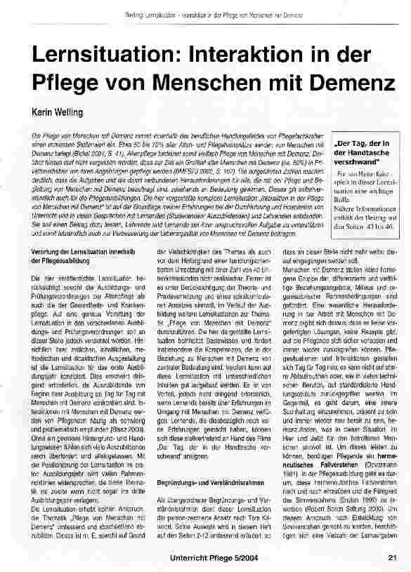 Vorschauseite 1: Lernsituation: Interaktion in der Pflege von Menschen mit Demenz