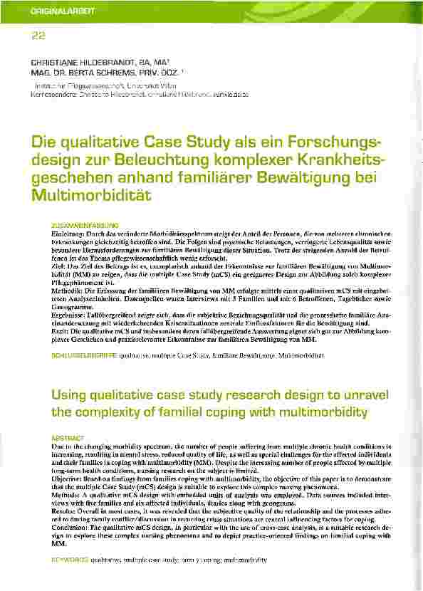 Vorschauseite 1: Die qualitative Case Study als ein Forschungsdesign zur Beleuchtung komplexer Krankheitsgeschehen anhand familiärer Bewältigung bei Multimorbidität