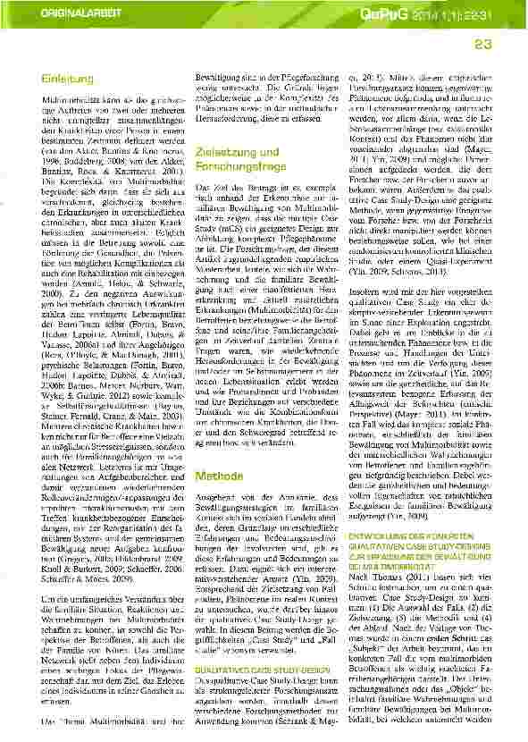 Vorschauseite 2: Die qualitative Case Study als ein Forschungsdesign zur Beleuchtung komplexer Krankheitsgeschehen anhand familiärer Bewältigung bei Multimorbidität