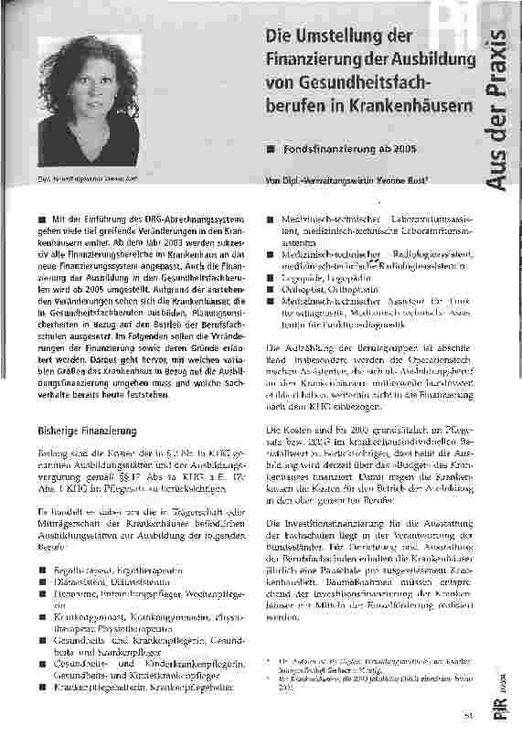 Vorschauseite 1: Die Umstellung der Finanzierung der Ausbildung von Gesundheitsfachberufen in Krankenhäusern Fondsfinanzierung ab 2005