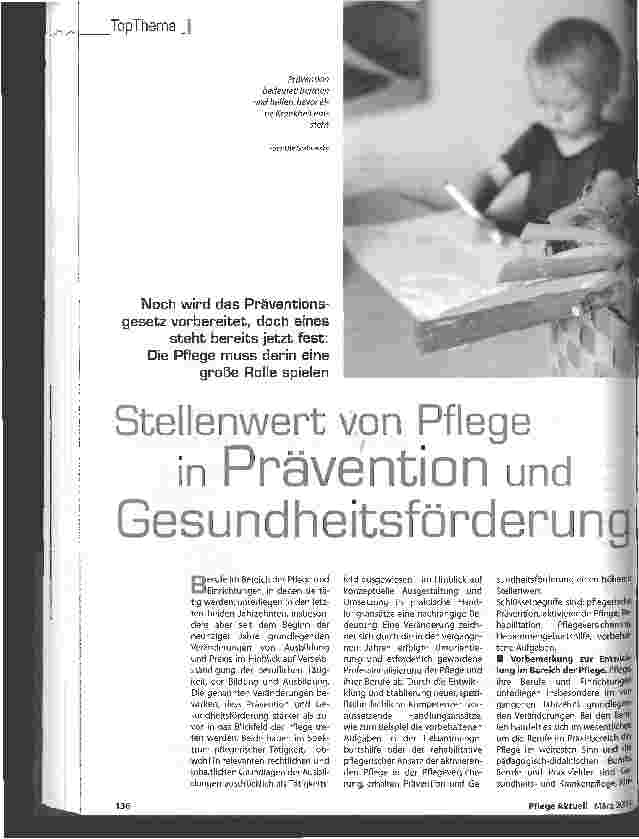 Vorschauseite 1: Stellenwert von Pflege in Prävention und Gesundheitsförderung