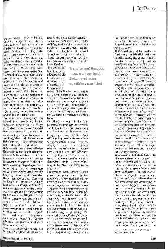 Vorschauseite 4: Stellenwert von Pflege in Prävention und Gesundheitsförderung