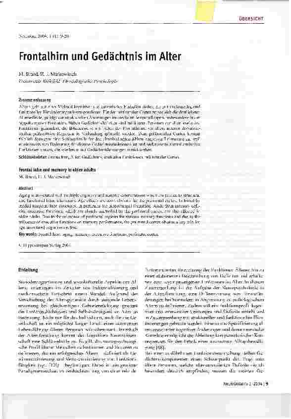 Vorschauseite 1: Frontalhirn und Gedächtnis im Alter